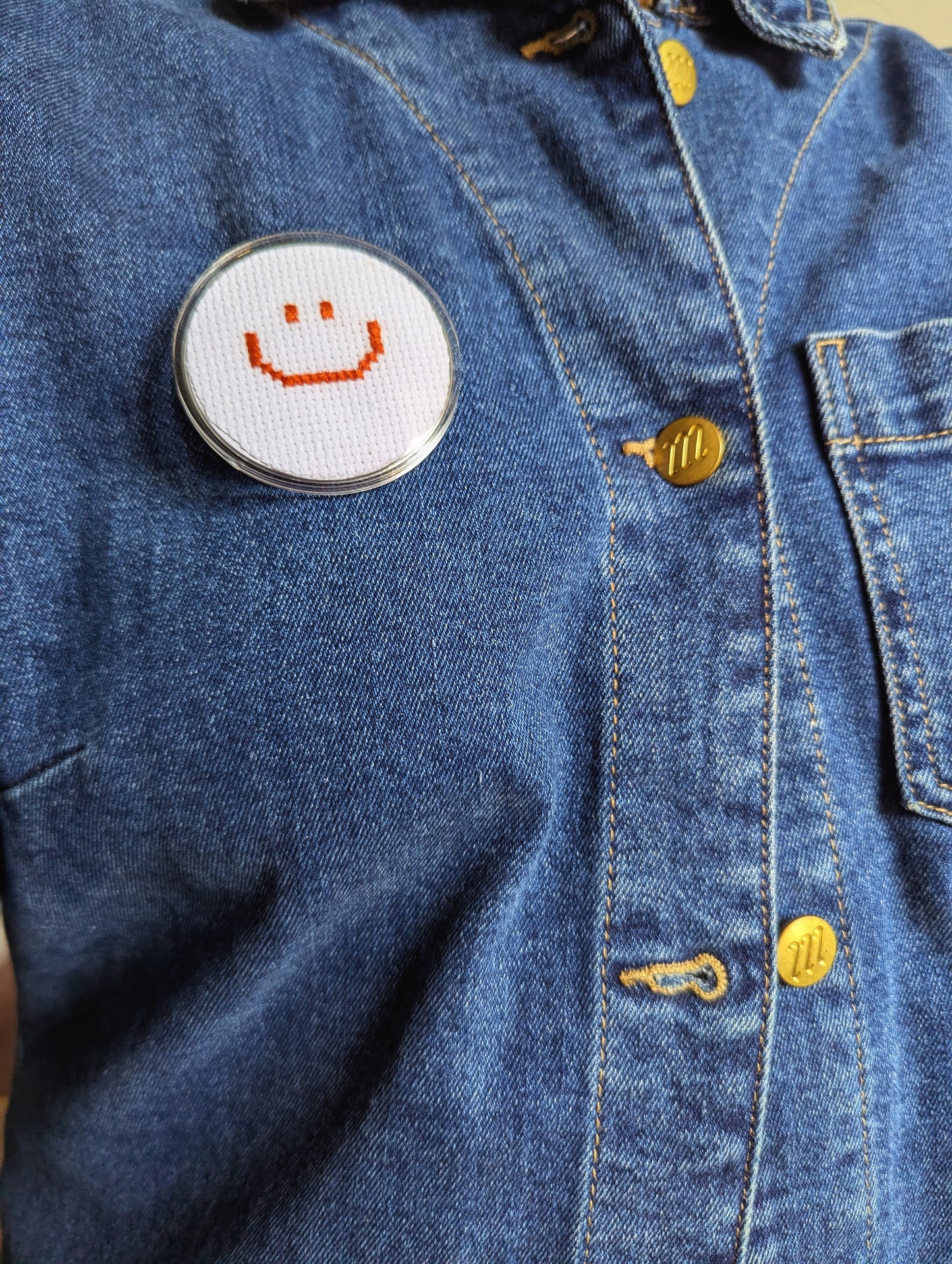 smiley face pin badge