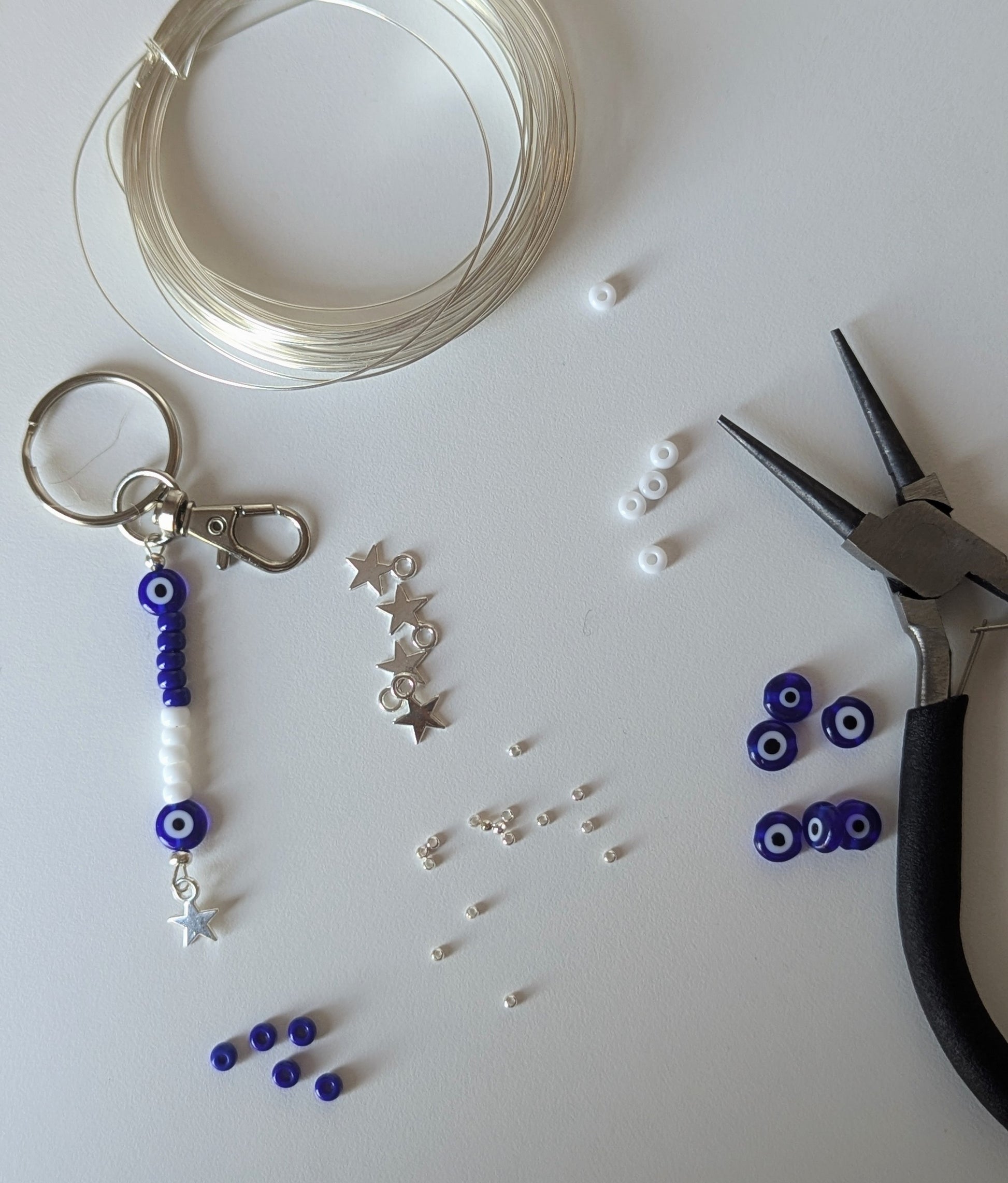 Evil eye silver handmade keyring