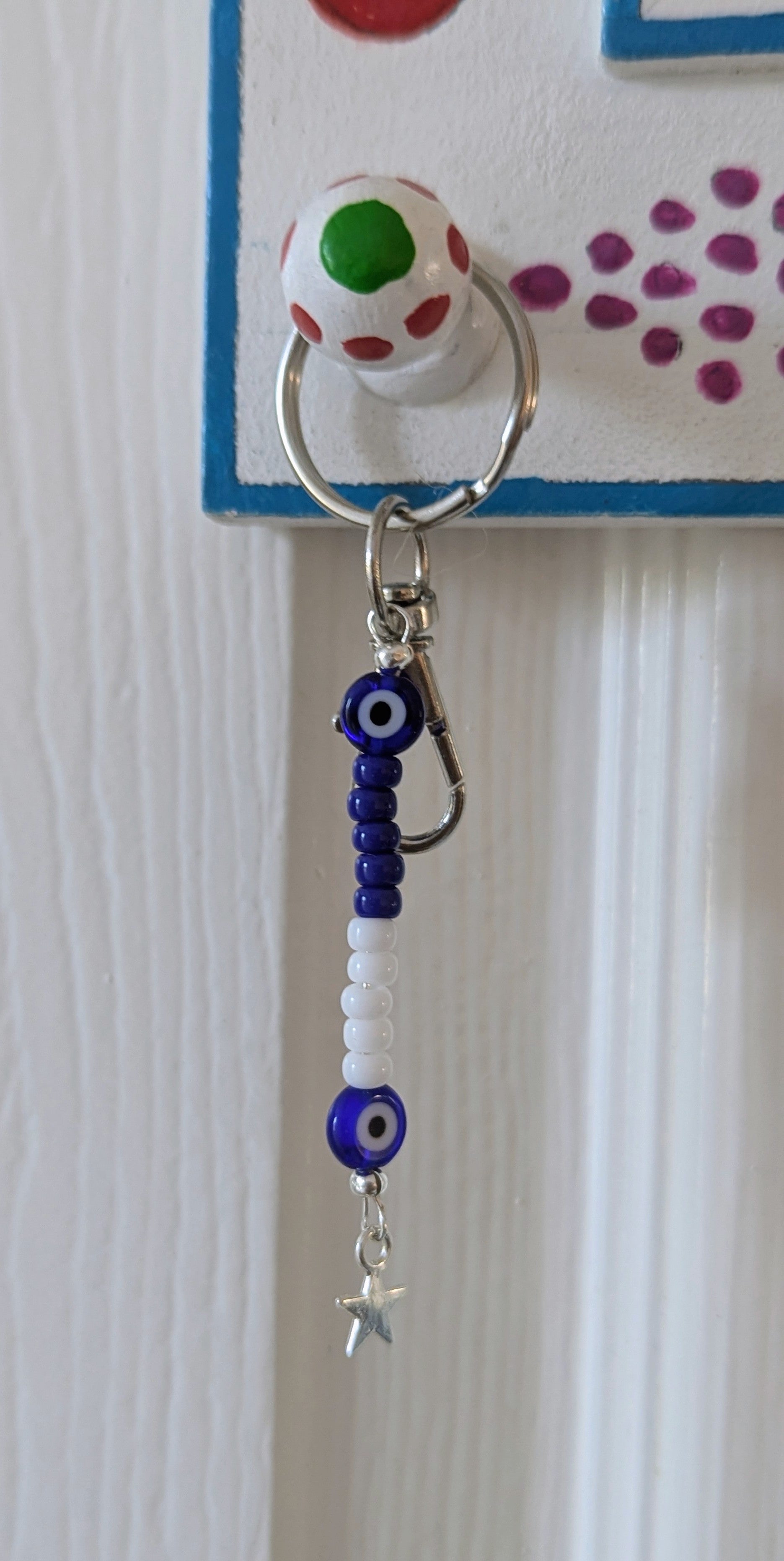 Evil eye silver handmade keyring