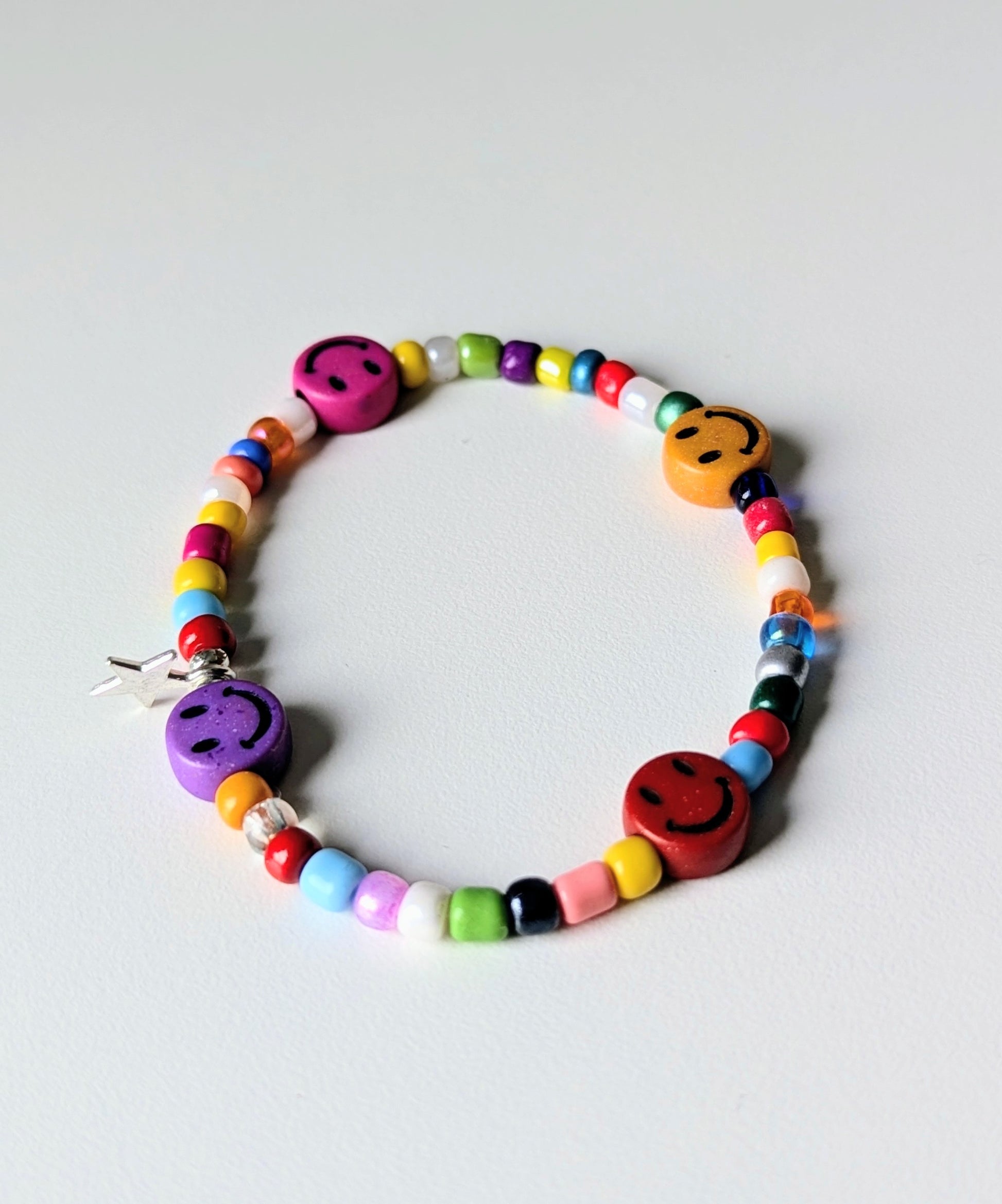 colourful glass beads bracelet with smiley face beads